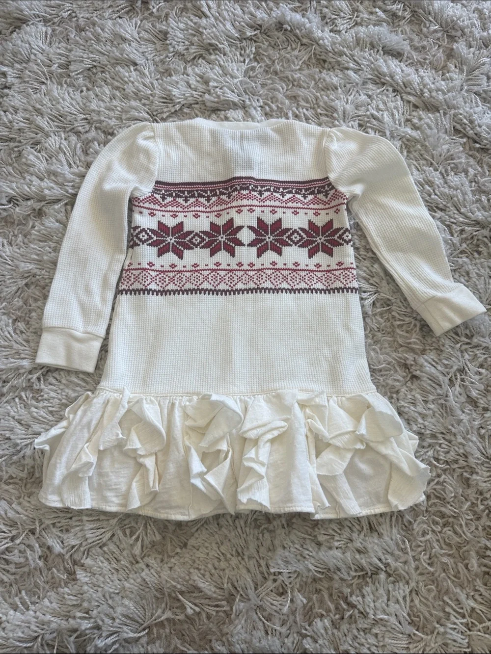 Ralph Lauren Cream Long-Sleeve Fair Isle Ruffle Dress